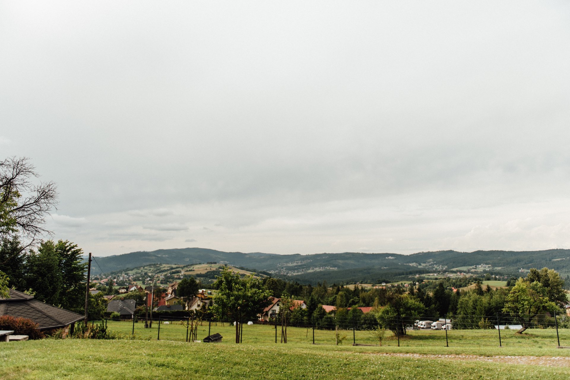 View over the green hills and valley from the venue lawn